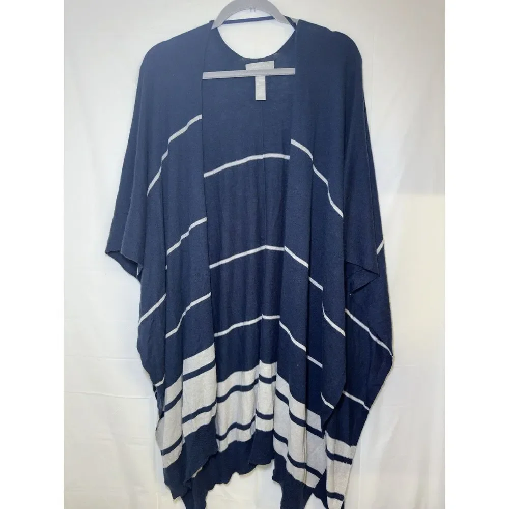 Nordstrom Blue/Ivory‎ Striped Poncho Open Cardigan